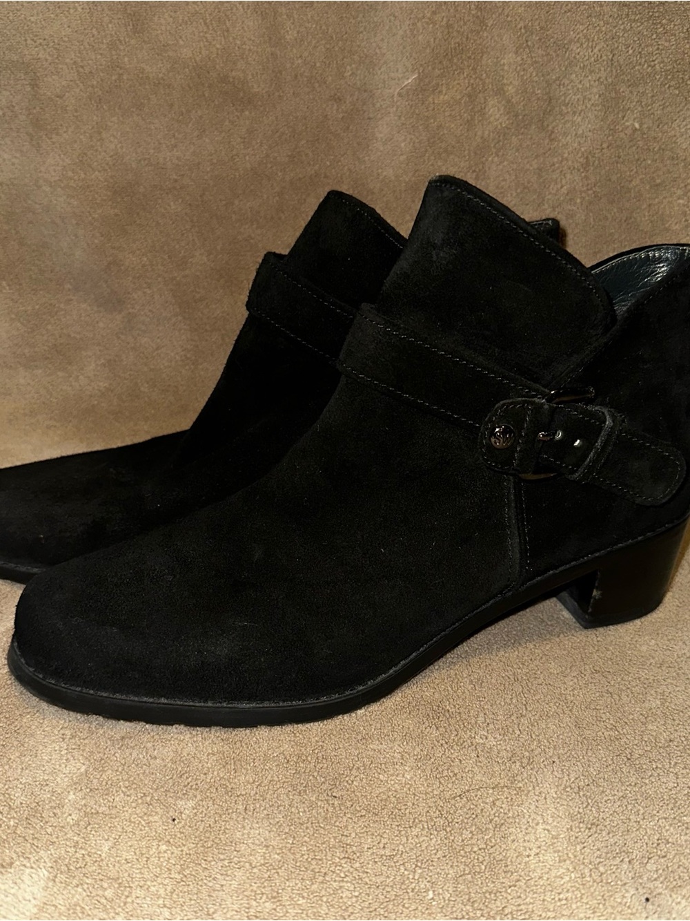 Stuart Weitzman Black Suede Ankle Boots with Buckle